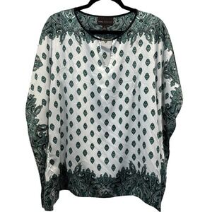 Dana Buchman Women's White Green Paisley Print V Neck Caftan Top Size S